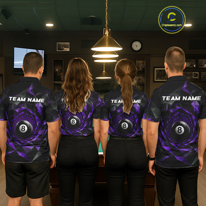 Custom 8 Ball Pool Jersey Personalized Purple Geometric Billiard Short Sleeve Men Polo Quarter-Zip Shirt NYN3983