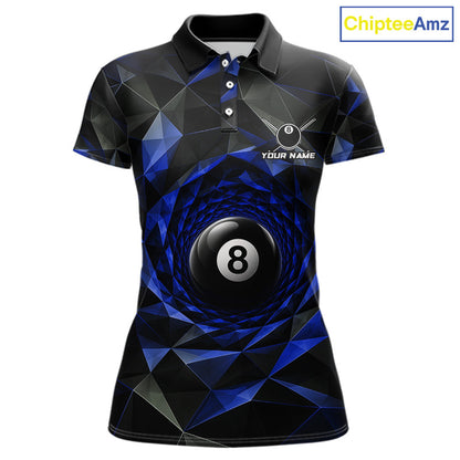 Custom 8 Ball Pool Jersey Personalized Blue Geometric Billiard Short Sleeve Women Polo Quarter-Zip Shirt NYN3984