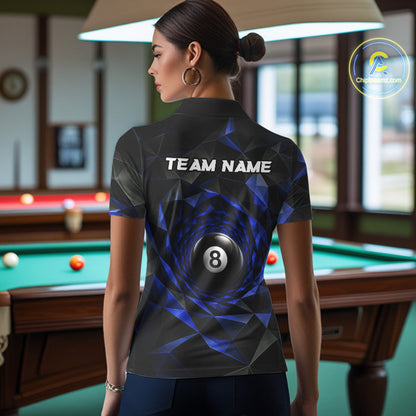 Custom 8 Ball Pool Jersey Personalized Blue Geometric Billiard Short Sleeve Women Polo Quarter-Zip Shirt NYN3984