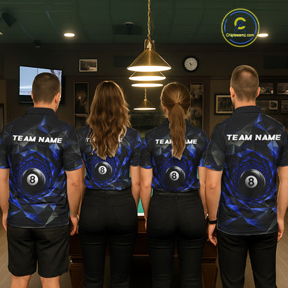 Custom 8 Ball Pool Jersey Personalized Blue Geometric Billiard Short Sleeve Women Polo Quarter-Zip Shirt NYN3984