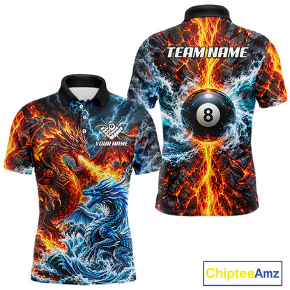 Custom Fire And Ice Dragon 8 Ball Pool Billiard Shirt For Men Personalized Team Name Billiard Apparel NYN4761