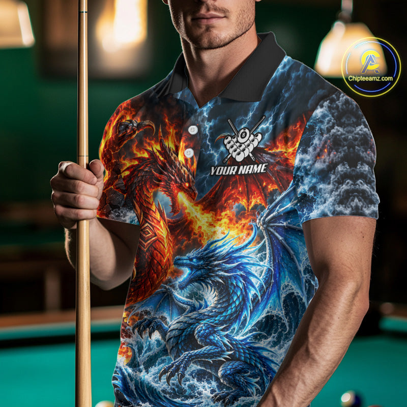 Custom Fire And Ice Dragon 8 Ball Pool Billiard Shirt For Men Personalized Team Name Billiard Apparel NYN4761