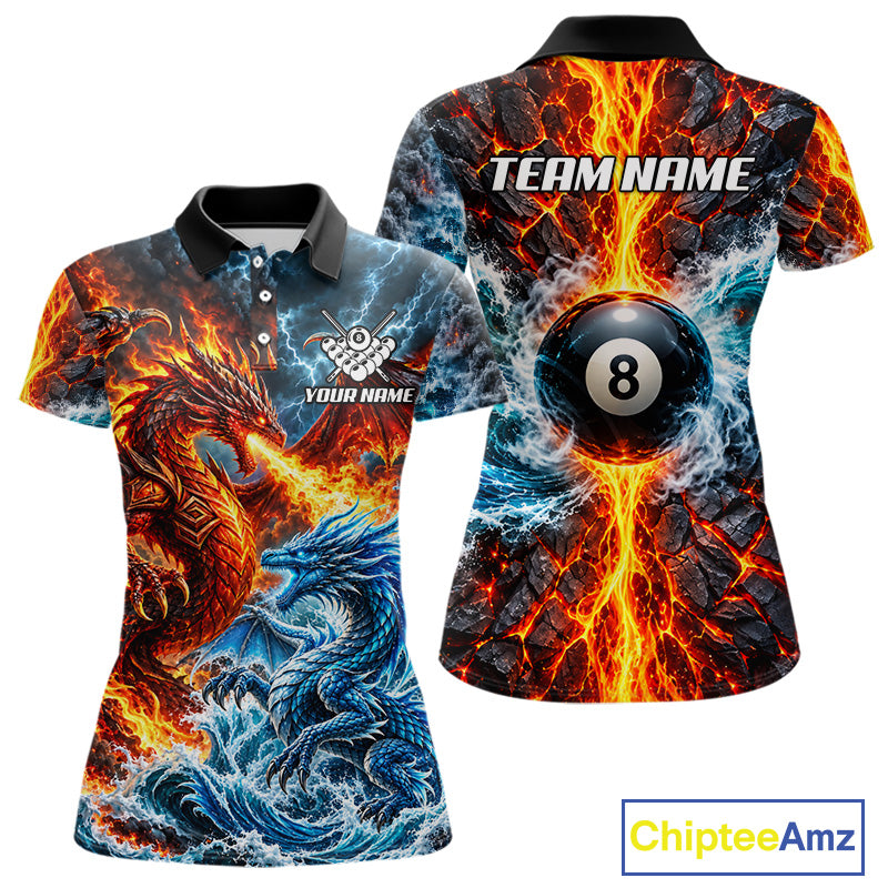 Custom Fire And Ice Dragon 8 Ball Pool Billiard Shirt For Women Personalized Team Name Billiard Apparel NYN4761