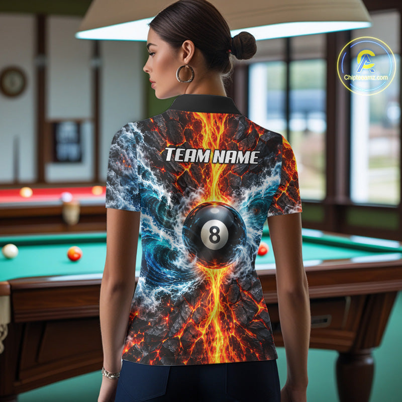 Custom Fire And Ice Dragon 8 Ball Pool Billiard Shirt For Women Personalized Team Name Billiard Apparel NYN4761
