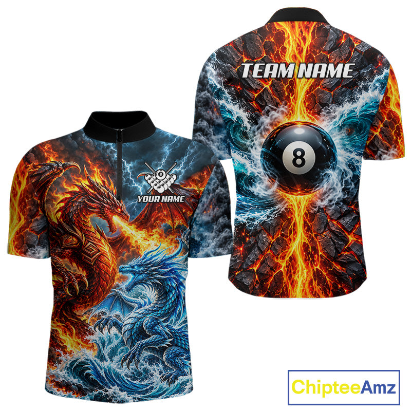 Custom Fire And Ice Dragon 8 Ball Pool Billiard Shirt For Men Personalized Team Name Billiard Apparel NYN4761