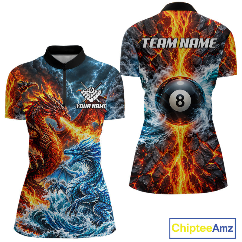 Custom Fire And Ice Dragon 8 Ball Pool Billiard Shirt For Women Personalized Team Name Billiard Apparel NYN4761