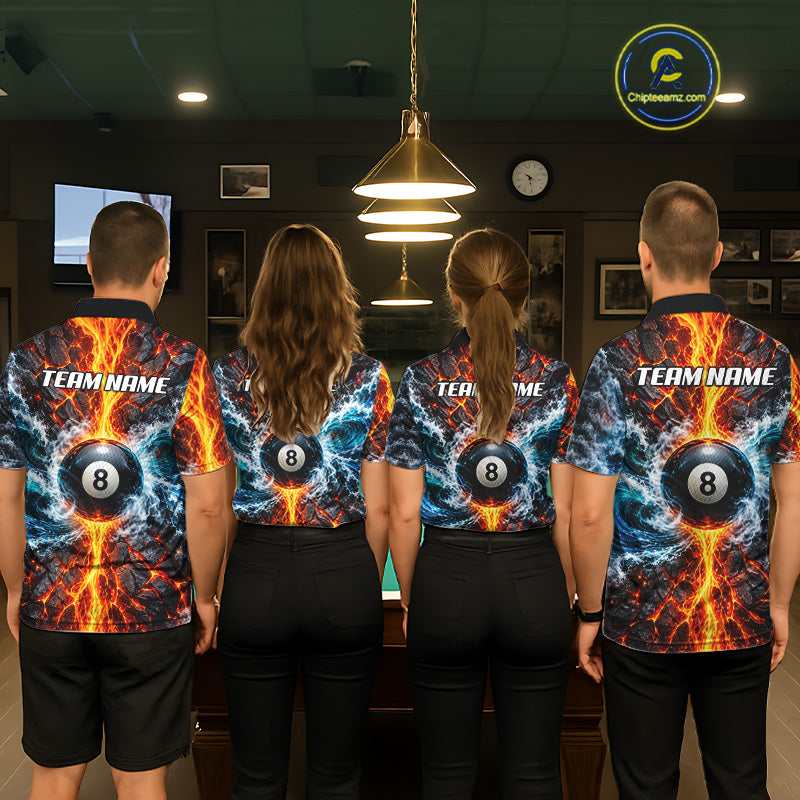Custom Fire And Ice Dragon 8 Ball Pool Billiard Shirt For Men Personalized Team Name Billiard Apparel NYN4761