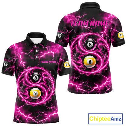 Flame 8 Ball 9 Ball Billiard Polo 1/4-Zip Shirt For Men Pink Thunder Yin-Yang Billiard Team Jersey NYN4765