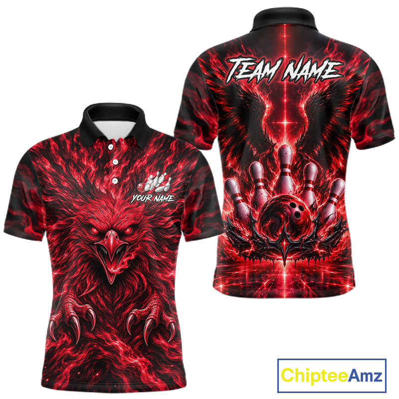 Red Lightning Eagle Bowling Polo 1/4-Zip For Men Custom Crown Wings Bowling Strike Team Apparel NYN4768