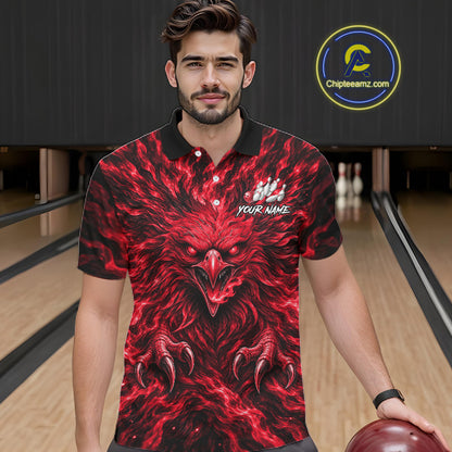 Red Lightning Eagle Bowling Polo 1/4-Zip For Men Custom Crown Wings Bowling Strike Team Apparel NYN4768