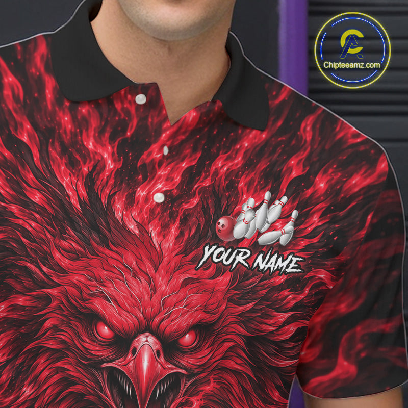 Red Lightning Eagle Bowling Polo 1/4-Zip For Men Custom Crown Wings Bowling Strike Team Apparel NYN4768