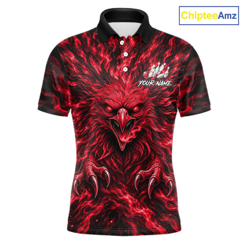 Red Lightning Eagle Bowling Polo 1/4-Zip For Men Custom Crown Wings Bowling Strike Team Apparel NYN4768