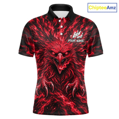 Red Lightning Eagle Bowling Polo 1/4-Zip For Men Custom Crown Wings Bowling Strike Team Apparel NYN4768