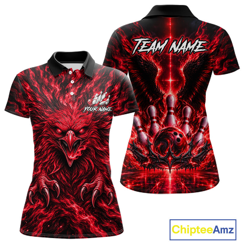Red Lightning Eagle Bowling Polo 1/4-Zip For Women Custom Crown Wings Bowling Strike Team Apparel NYN4768