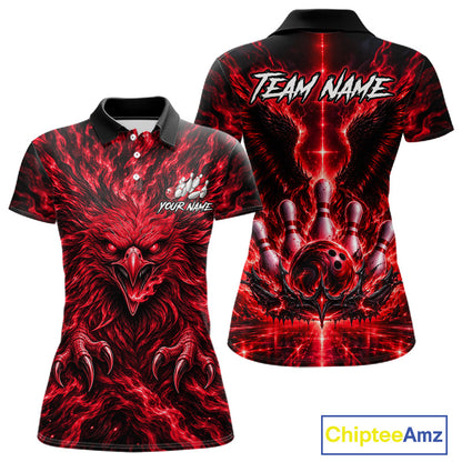 Red Lightning Eagle Bowling Polo 1/4-Zip For Women Custom Crown Wings Bowling Strike Team Apparel NYN4768