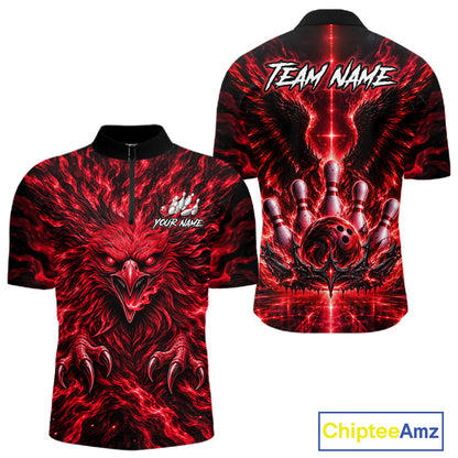 Red Lightning Eagle Bowling Polo 1/4-Zip For Men Custom Crown Wings Bowling Strike Team Apparel NYN4768