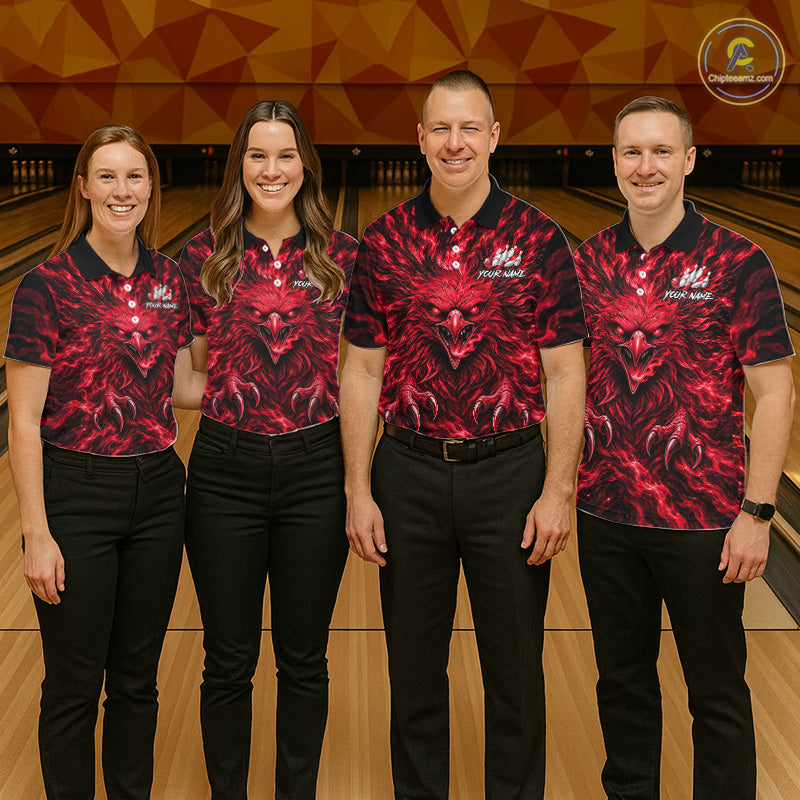 Red Lightning Eagle Bowling Polo 1/4-Zip For Men Custom Crown Wings Bowling Strike Team Apparel NYN4768