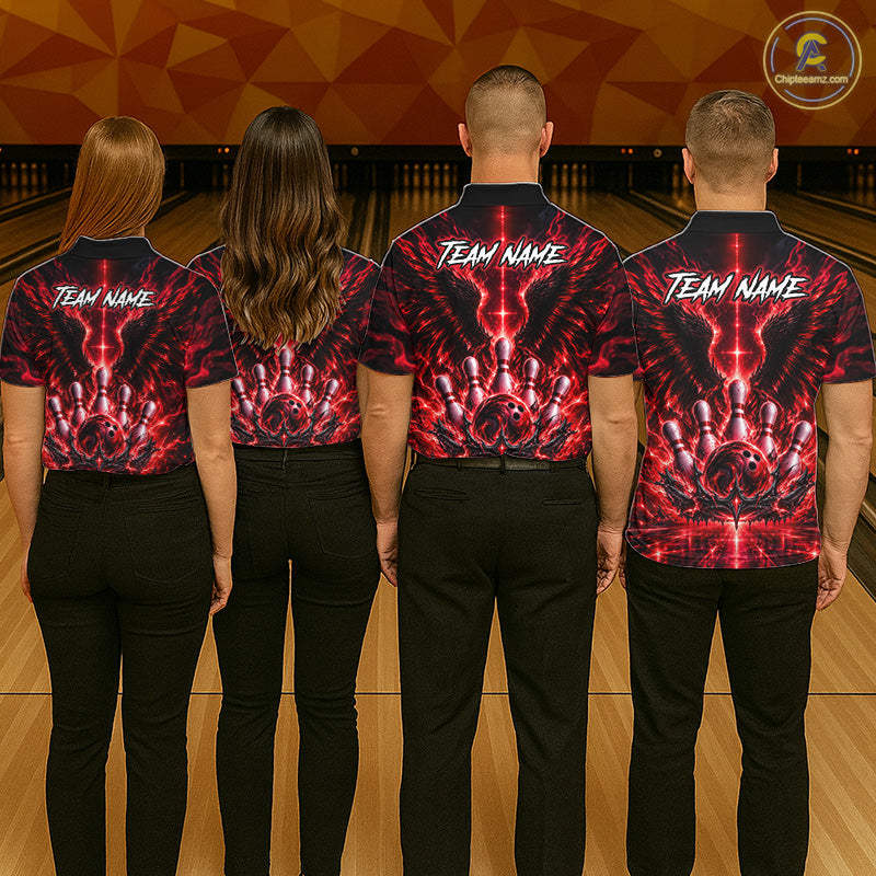 Red Lightning Eagle Bowling Polo 1/4-Zip For Men Custom Crown Wings Bowling Strike Team Apparel NYN4768