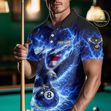 Load image into Gallery viewer, Torn US Flag Thunder Eagle Pool 8 Ball Men Billiard Shirt Custom Patriotic Billiard Apparel|Blue NYN2638