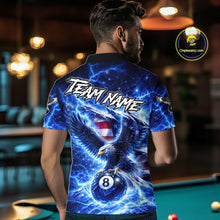 Load image into Gallery viewer, Torn US Flag Thunder Eagle Pool 8 Ball Men Billiard Shirt Custom Patriotic Billiard Apparel|Blue NYN2638