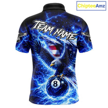 Load image into Gallery viewer, Torn US Flag Thunder Eagle Pool 8 Ball Men Billiard Shirt Custom Patriotic Billiard Apparel|Blue NYN2638