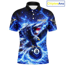 Load image into Gallery viewer, Torn US Flag Thunder Eagle Pool 8 Ball Men Billiard Shirt Custom Patriotic Billiard Apparel|Blue NYN2638