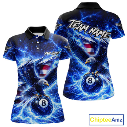 Torn US Flag Thunder Eagle Pool 8 Ball Women Billiard Shirt Custom Patriotic Billiard Apparel|Blue NYN2638