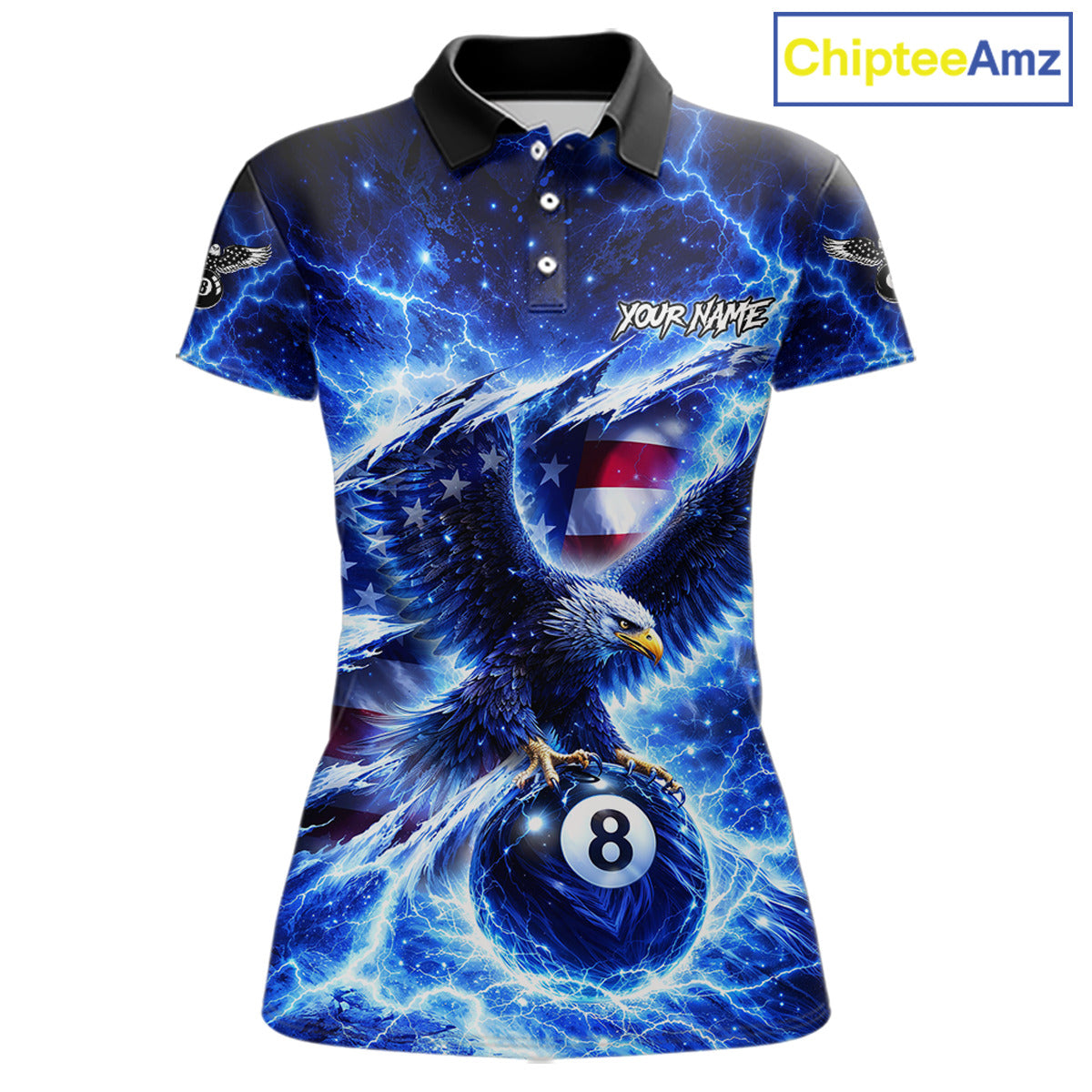 Torn US Flag Thunder Eagle Pool 8 Ball Women Billiard Shirt Custom Patriotic Billiard Apparel|Blue NYN2638