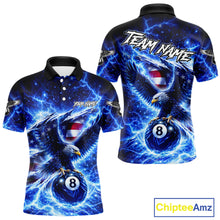 Load image into Gallery viewer, Torn US Flag Thunder Eagle Pool 8 Ball Men Billiard Shirt Custom Patriotic Billiard Apparel|Blue NYN2638