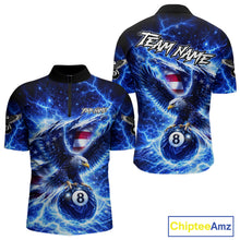 Load image into Gallery viewer, Torn US Flag Thunder Eagle Pool 8 Ball Men Billiard Shirt Custom Patriotic Billiard Apparel|Blue NYN2638