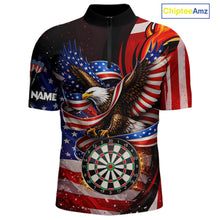 Load image into Gallery viewer, Custom US Flag Funny Eagle Dartboard Darts Men Polo &amp; 1/4-Zip Shirts Patriotic Dart Team Jerseys NYN2805