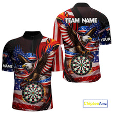 Load image into Gallery viewer, Custom US Flag Funny Eagle Dartboard Darts Men Polo &amp; 1/4-Zip Shirts Patriotic Dart Team Jerseys NYN2805
