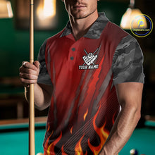 Load image into Gallery viewer, Personalized 8 Ball Red Flames Pool Billiard Polo &amp; 1/4 Zip For Men Custom Camo Billiard Team Jerseys NYN3011