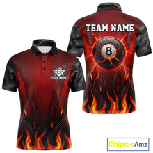 Load image into Gallery viewer, Personalized 8 Ball Red Flames Pool Billiard Polo &amp; 1/4 Zip For Men Custom Camo Billiard Team Jerseys NYN3011