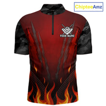Load image into Gallery viewer, Personalized 8 Ball Red Flames Pool Billiard Polo &amp; 1/4 Zip For Men Custom Camo Billiard Team Jerseys NYN3011