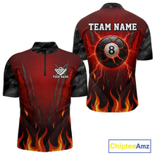Load image into Gallery viewer, Personalized 8 Ball Red Flames Pool Billiard Polo &amp; 1/4 Zip For Men Custom Camo Billiard Team Jerseys NYN3011