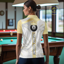 Load image into Gallery viewer, Personalized White And Gold Crown 8 Ball Pool Billiard Polo &amp; 1/4 Zip For Women, Billiard Team Attire NYN3014