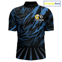 Load image into Gallery viewer, Funny 8 Ball &amp; 9 Ball Billiard Polo &amp; 1/4 Zip For Men Custom Pool Cue Pattern Billiard Jerseys |Blue NYN3018