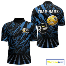 Load image into Gallery viewer, Funny 8 Ball &amp; 9 Ball Billiard Polo &amp; 1/4 Zip For Men Custom Pool Cue Pattern Billiard Jerseys |Blue NYN3018
