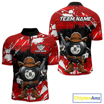 Funny billiard 8 ball cowboy gun shirt for men custom grunge billiard team attire red
