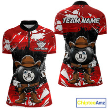 Load image into Gallery viewer, Funny billiard 8 ball cowboy gun shirt for women custom grunge pool team jersey red
