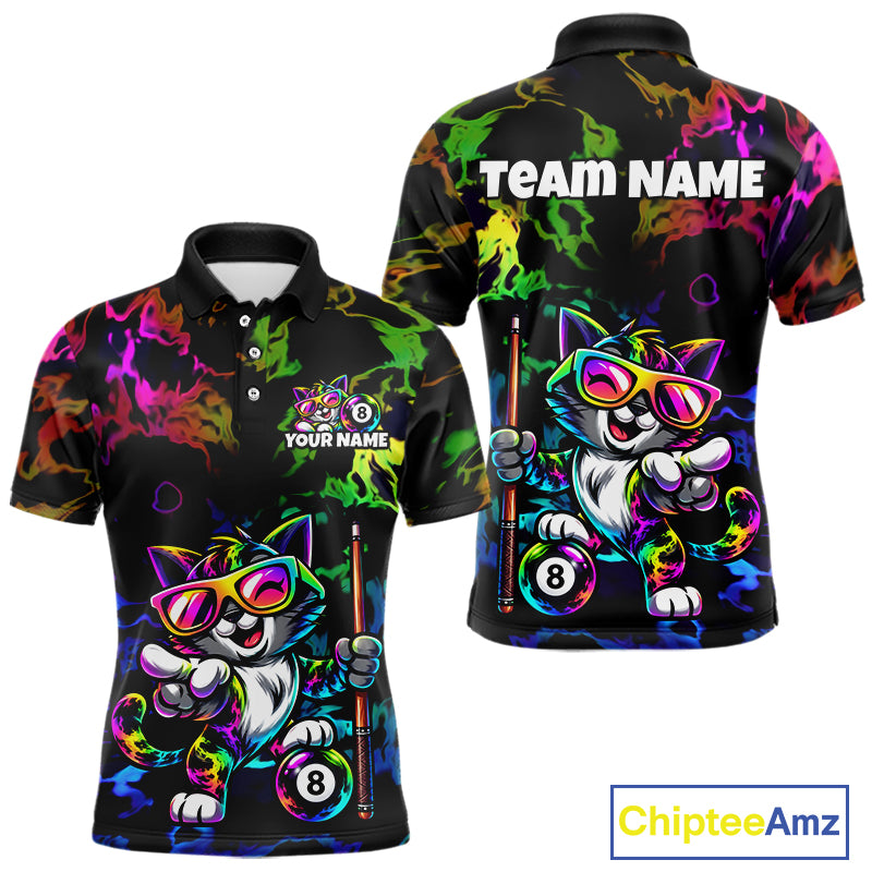 Custom Colorful Billiard Shirt For Men Personalized Neon Cat 8 Ball Pool Team Jersey Billiard Apparel NYN4380
