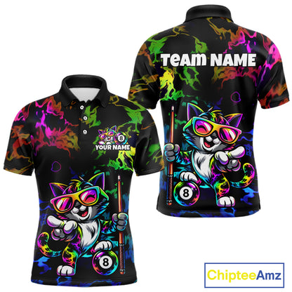 Custom Colorful Billiard Shirt For Men Personalized Neon Cat 8 Ball Pool Team Jersey Billiard Apparel NYN4380