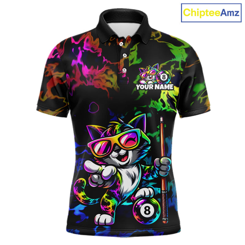 Custom Colorful Billiard Shirt For Men Personalized Neon Cat 8 Ball Pool Team Jersey Billiard Apparel NYN4380