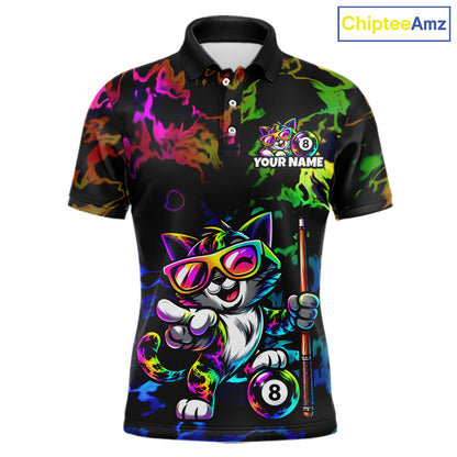 Custom Colorful Billiard Shirt For Men Personalized Neon Cat 8 Ball Pool Team Jersey Billiard Apparel NYN4380