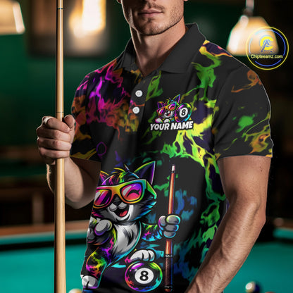 Custom Colorful Billiard Shirt For Men Personalized Neon Cat 8 Ball Pool Team Jersey Billiard Apparel NYN4380