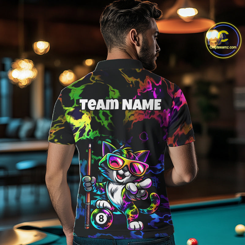 Custom Colorful Billiard Shirt For Men Personalized Neon Cat 8 Ball Pool Team Jersey Billiard Apparel NYN4380