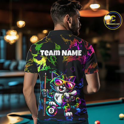 Custom Colorful Billiard Shirt For Men Personalized Neon Cat 8 Ball Pool Team Jersey Billiard Apparel NYN4380