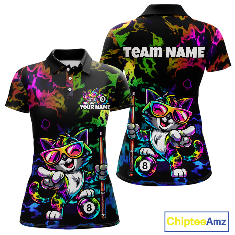 Custom Colorful Billiard Shirt For Women Personalized Neon Cat 8 Ball Pool Team Jersey Billiard Apparel NYN4380