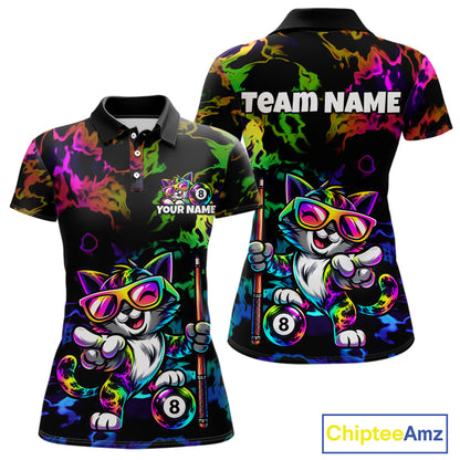 Custom Colorful Billiard Shirt For Women Personalized Neon Cat 8 Ball Pool Team Jersey Billiard Apparel NYN4380